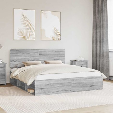 Bettrahmen Graues Sonoma 180 x 200 cm Massives Kiefernholz