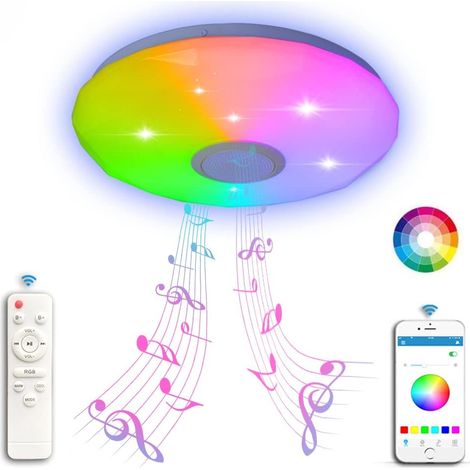 Plafonnier RGB 36W à intensité variable selon le rythme de la musique, avec télécommande/application, étanche. (1/4)