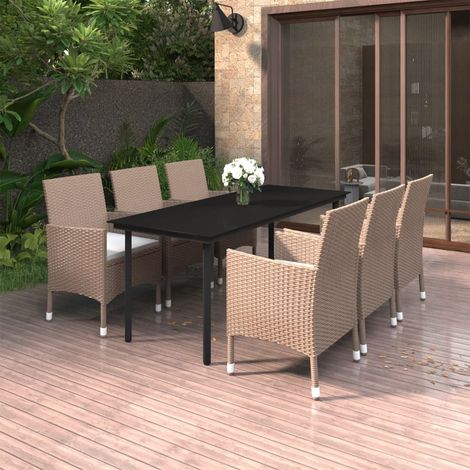 7-tlg. Garten-Essgruppe mit Auflagen Poly Rattan und Glas (1/5)