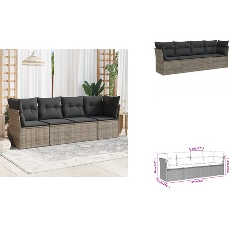4-tlg. Garten-Sofagarnitur mit Kissen Grau Poly Rattan - Gartensorte - Gartenmöbelset - Lounge Set - Rattan Möbel - Outdoor Sofa (1/3)