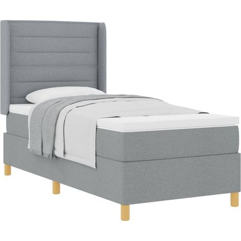 Matelas à ressorts avec matelas gris clair, mesurant 80 x 200 cm, recouvert de tissu. (1/5)