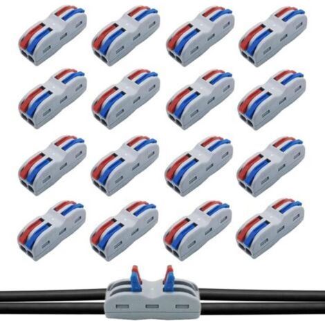 16 Pièces 2 Entrées Connecteur Électriques Rapide De Fil, Bornes De Connexion,Wago 2 Entrées,Domino Electrique,Connecteur Electrique,1-Fil 2-Entrées Pour Circuit En Ligne 28-12 Awg, Pa/Pc Ignifuge (1/4)
