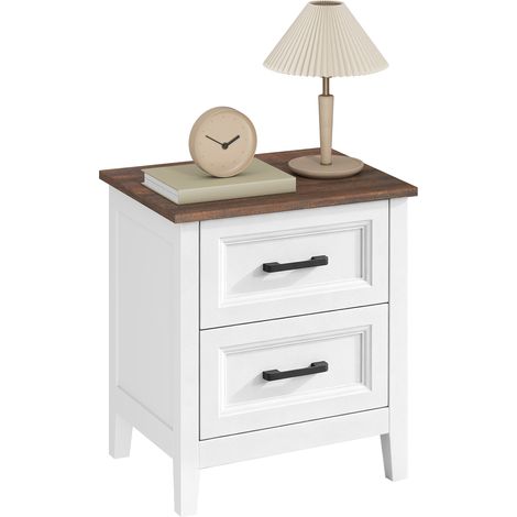 HOMCOM mesita de noche, mesilla de noche con 2 cajones, estilo rústico, mesita para salón, dormitorio, 45x30x50 cm, blanco (1/5)