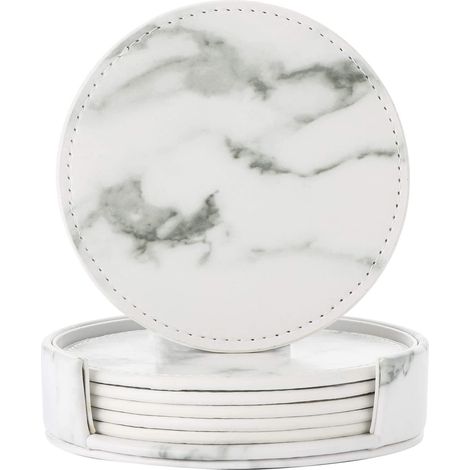 Dessous de verre (lot de 6) en similicuir blanc marbré (1/5)