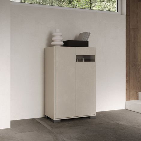 Credenza a 2 ante ROJAS Grigio con inserto in vetro Fume' 70x110 cm (1/4)