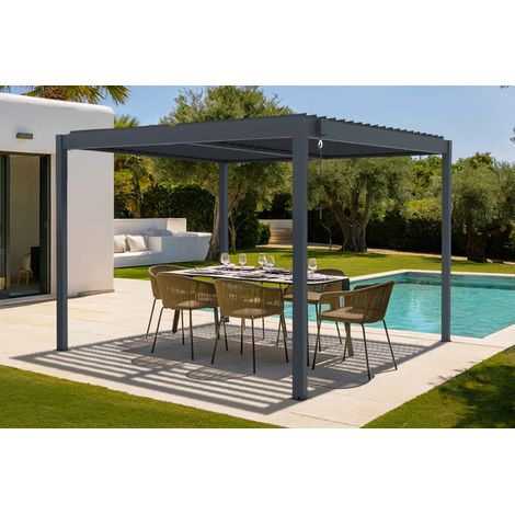 Pergola bioclimatique autoportée PIANA 3x3m aluminium gris - lames orientables