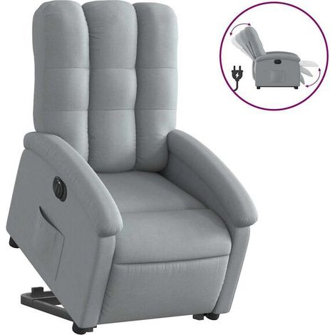 Chaise relaxante électrique en tissu, réglable en hauteur et inclinaison, gris clair – avec fonction massage, chauffage et contrôle à distance (1/5)