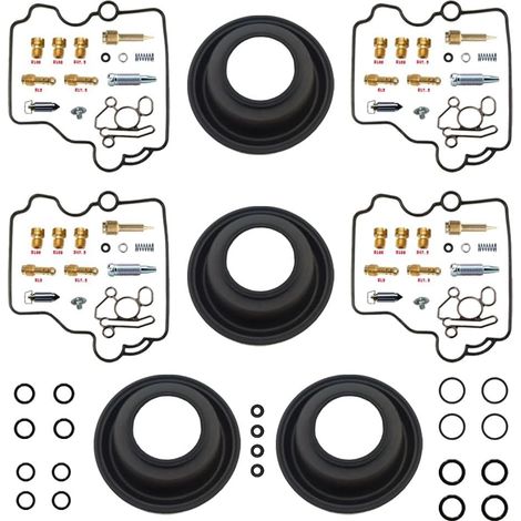 Kit de réparation de carburateur pour GSX-R400R GK76A 1990-1994 400 cm³  Kit de base (x4)  Compatible avec GSX-R400R GK76A  4 cylindres en ligne  gicleurs principaux n° 100/110/120/130  joints en nitr (1/3)