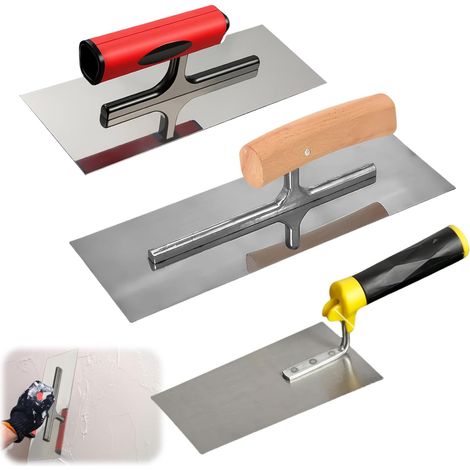 Lot de 3 truelles de lissage professionnelles en acier inoxydable avec truelle de nettoyage, truelle de lissage sans denture, inoxydable avec poignée souple, pelle à (1/5)