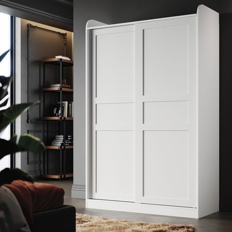 ELEGANT White Sliding Wardrobe 2 Door Bedroom Closet Solid Wood Style Wardrobe Removable Furniture 1860 x 500 x 1180 mm (1/5)