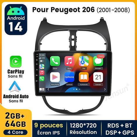 9 pouces Carplay Autoradio pour Peugeot206 2001-2008 Android 1+32GB JUNSUN (1/5)
