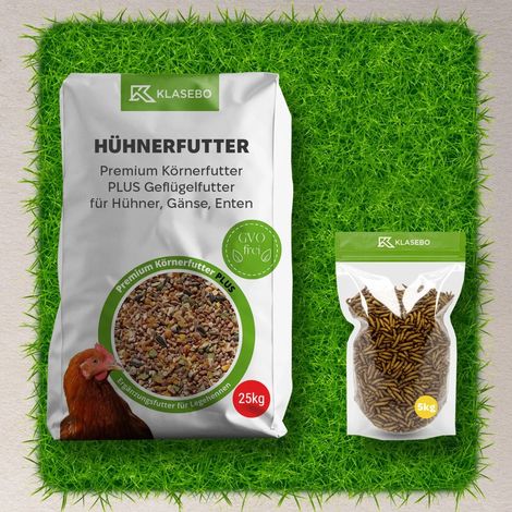 Ensemble Alimentation pour poules avec insectes 30kg - Alimentation premium pour volaille 25kg, Larves de mouche soldat noire séchées 5kg (1/2)