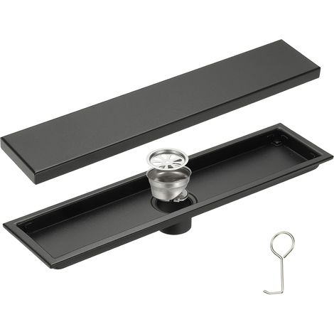 Drain Rectangulaire pour Douche, Acier Inoxydable 304 Brossé Anti-senteurs Grille De Sol Linéaire pour Douche Capteur Cheveux pour Salle Bain Cuisine Et Buanderie(16 Pouces, Noir) (1/5)