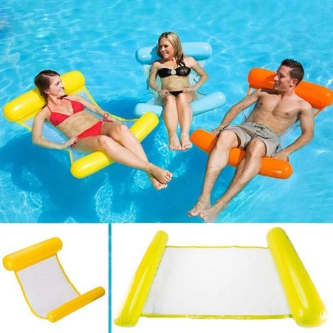 (Yellow) Multi-Use Floating Hammock, 4-in-1 Inflatable Pool Float Recliner Floating Water Hammock Foldable Floating Hammock Portable Ultralight Float