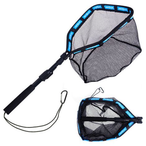 Épuisette flottante bleue, 1 pièce, idéale pour la pêche, épuisette pliable en caoutchouc avec poignée fixe ou télescopique (1/5)