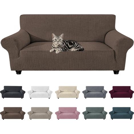 Extensible Housse De Canapé 3 Places, Universelle Housse Canapé avec Accoudoirs, Protection Canape Chien, Sofa Cover Antidérapante, Protection canapé Salon Antitache,Marron (1/5)