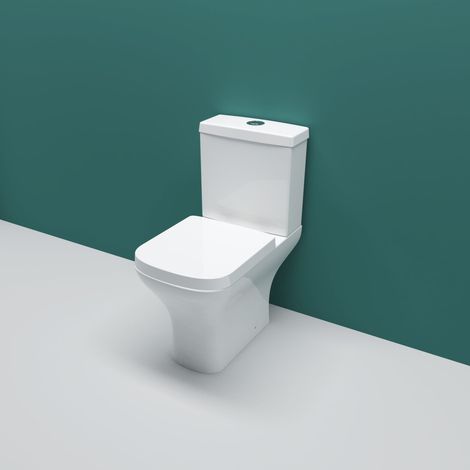 Close Coupled Toilet Bathroom Cistern Ceramic Soft Close Seat White Square (1/5)