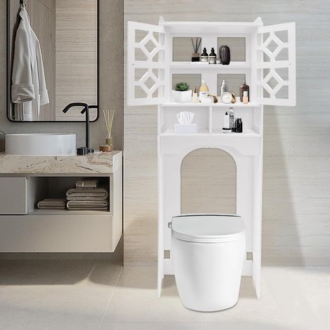 Badezimmer-Toiletten-Oberlager, Toilettenschrank mit Regal und Tür, Badezimmer-Regal, weiß, 48 x 23 x 150 cm