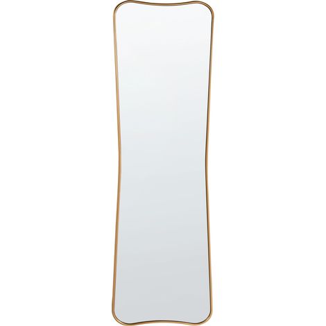 Miroir Mural Moderne Cadre en Bois Forme Ondulée avec Crochets 160 x 50 cm Doré Brieuc (1/5)