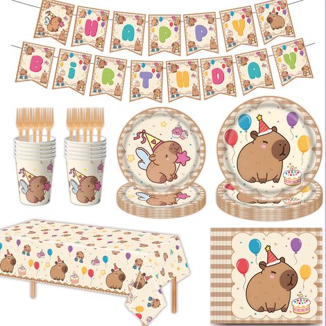 JSSEVN-Vaisselle de fête Animalière, Décoration de Fête , Vaisselle D'anniversaire pour Enfants avec Assiettes, Gobelets et Serviettes en Carton (1/5)