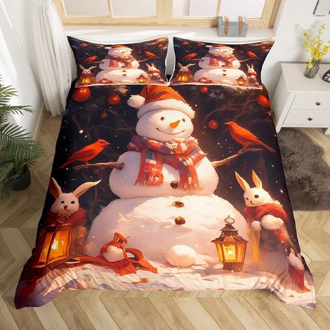 Enfants Noël 140x200 Literie Set Garçon Fille Bonne Année Housse de Couette Joyeux Noël Parure de Lit Bonhomme de Neige Hiver Thème Couvre Lit Cauchemars Avant Noël Literie - 140x200cm + 1 Taie Oreill (1/5)