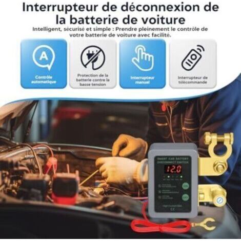 Disjoncteur de Batterie Télécommandé Sans Fil, Coupe Circuit Batterie 12V Télécommande, 240 A Interrupteur D'arrêt Automatique avec Affichage LED pour 12V Voiture Camping Car ATV Cami