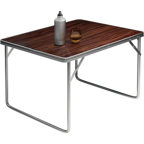 Table de camping pliante aluminium 80x60x70cm – Design effet bois – Pliable et légère pour repas en extérieur – Transport facile (1/5)