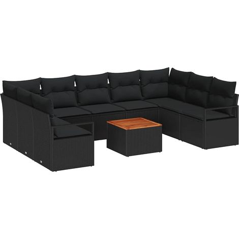 Garden Sofa Set with Storage 10 pcs Black Poly Rattan vidaXL