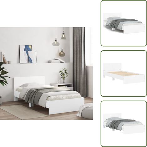 Bettgestell mit Kopfteil Weiß 100x200 cm Holzwerkstoff - Holzbettfassungen - Bettrahmen Weiß - Doppelbett Gestell - Bettkopfteil - Single Bett (1/5)