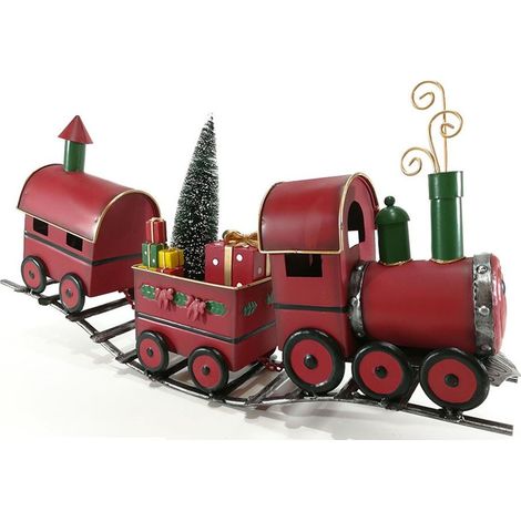 Treno su rotaie rosso in latta 62 cm di babbo natale per porta doni regali giocattoli con vagoni decorazioni idea regalo