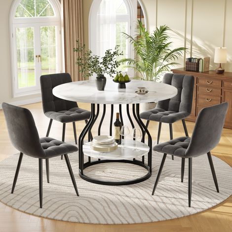 CHICFURN Conjunto de mesa de comedor de 5 piezas, 80 cm, MDF efecto mármol negro y gris (1/5)