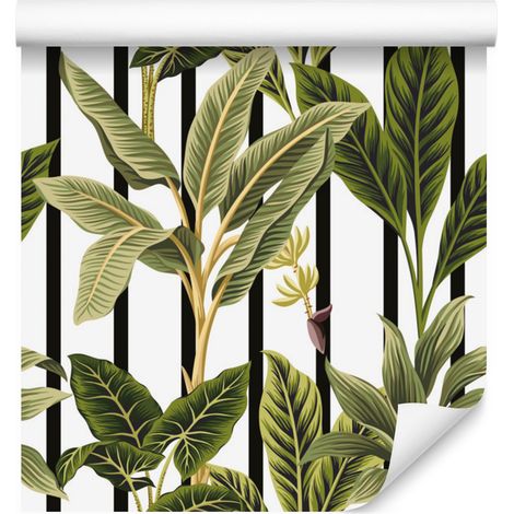 Papel pintado vintage con árboles tropicales para salón y dormitorio, 50x1000 cm. (1/5)