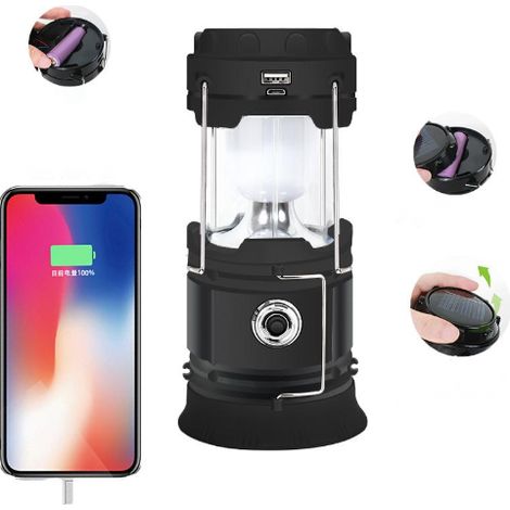 Lanterne LED Rechargeable Solaire Et USB - Lampe Torche Intégrée - Pour Camping Urgence Pannes De Courant - 5 W - 1 Pièce (1/5)