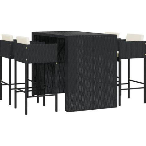 5 Piece Garden Bar Set with Cushions Black Poly Rattan vidaXL (1/5)