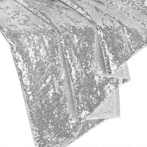1,80 m langer Tischrock für runde oder rechteckige Tische, silberfarbene Paillettentischdecke, funkelnde Tischüberwurf, vielseitiges Partyaccessoire, Maße passend für Standardtische. (1/5)