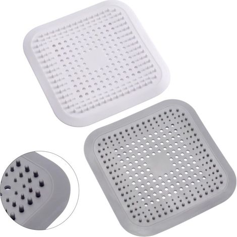 2Pcs Silicone Shower Hair Catcher with Suction Cup, Drain Protector Sink Filter, Universal Hair Filter for Bathroom, Bathtub, Kitchen (White + Gray)