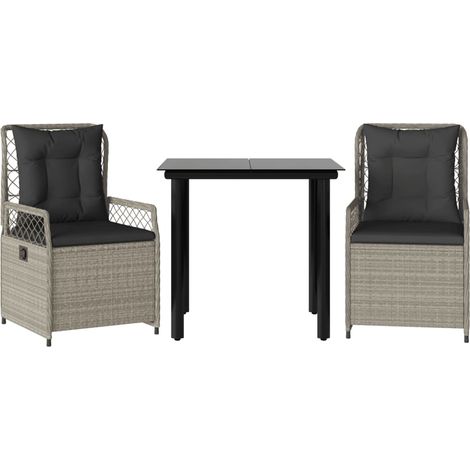 Maison Exclusive - Set Pranzo da Giardino 3pz con Cuscini Grigio Chiaro Polyrattan