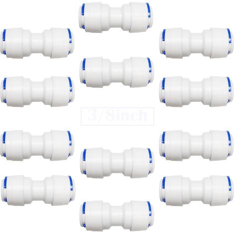 RO Raccord Osmoseur de filtre à eau, Raccord Droit 3/8" Push-fit pour 3/8" (9.5mm) Tuyau de Filtre à Eau,Tube d'osmose inverse (12pcs) (1/5)