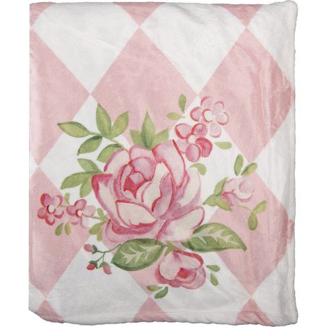 Plaid Décoratif en Polyester Rose et Blanc Couverture Chaude Style Romantique 130 x 170 cm - PANGIVO (1/3)