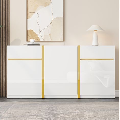 CHICFURN Credenza bassa 160x40x78 cm bianco laccato lucido, 3 ante, 2 cassetti (1/5)