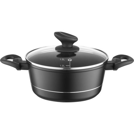 Faitout Aluminium (1,5 l) Diamètre de 18 cm Marmite avec Couvercle en Verre Casserole avec Fond à Induction Faitout pour Induction, Marmite tous Feux Revêtement Antiadhésif (1/5)