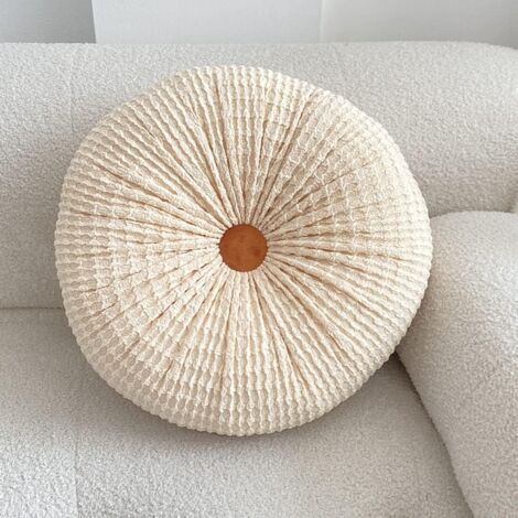 Coussin rond plissé en forme de citrouille, coussin décoratif de couleur unie, convenant aux chambres, canapés, bureaux et à la décoration de sol. (1/5)