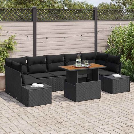 Garten Essgruppe mit Kissen 8 pcs Schwarz und Braun