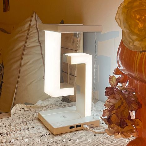 Lampe de chevet tactile avec chargeur sans fil pour téléphone, suspension anti-gravité, veilleuse moderne, lampe de table LED, cadeau de Noël, minuterie, 3 modes