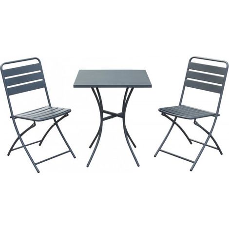 Set tavolo con 2 sedie da esterno pieghevoli in metallo antracite, Fredi Trosit