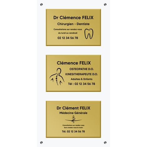 Support en plexi transparent pour 3 plaques professionnelles 20 x 30 cm (1/4)