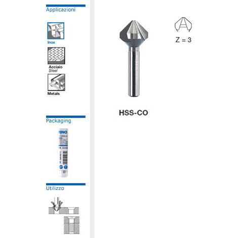 KRINO 01261 FRESA FRESE A SVASARE HSS-CO DIN 335/C-90° Z3 PER INOX - 10.4 mm (1/2)