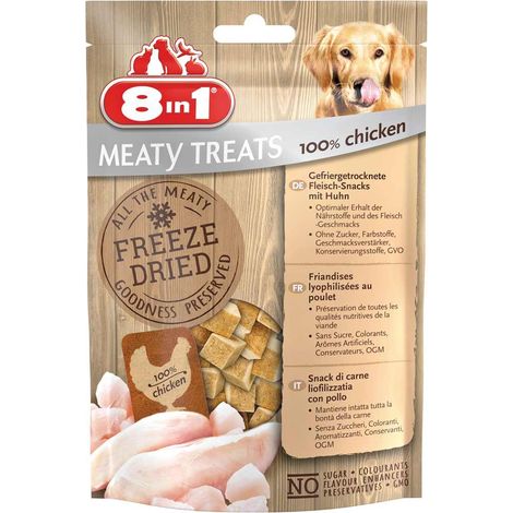 Meaty Treats Snack poitrine de poulet lyophilisée 8 paquets de 50g chacun pour chiens
