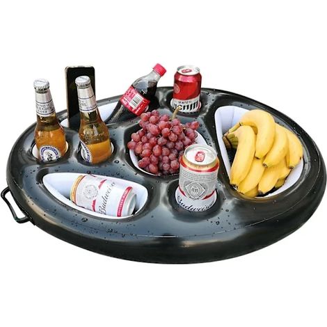[CA] Porte-boissons flottant, plateau de service gonflable à 9 trous pour piscine, plage ou fête - Bar de service polyvalent et portable, noir (1/4)