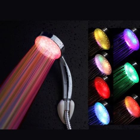Douchette Pommeau de Douche a Main Salle de Bain Lumiere 8LED (1/4)